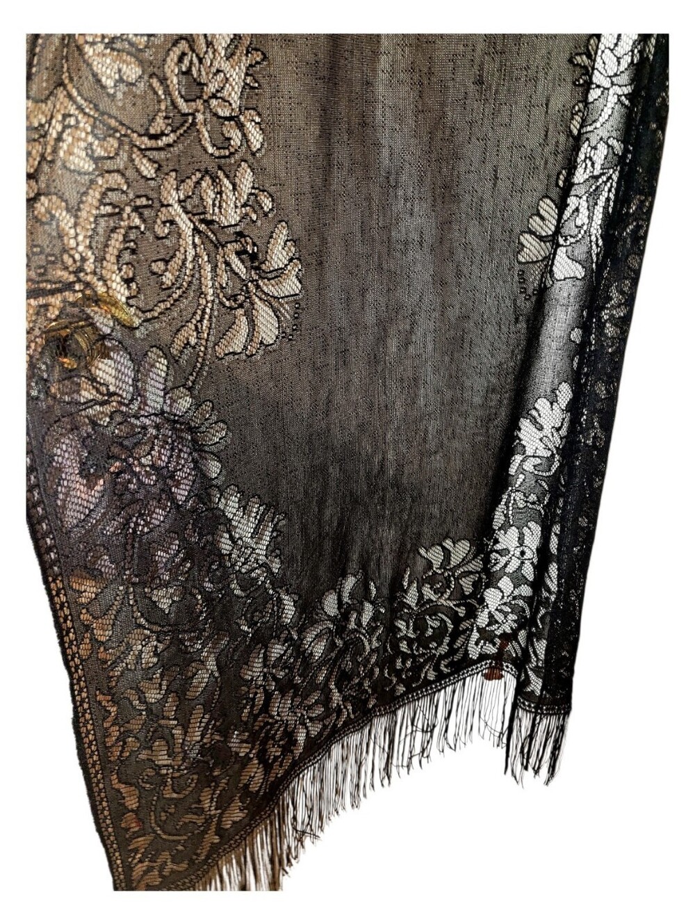 Whimsigoth Vintage Lace Wrap Scarf With Fringe